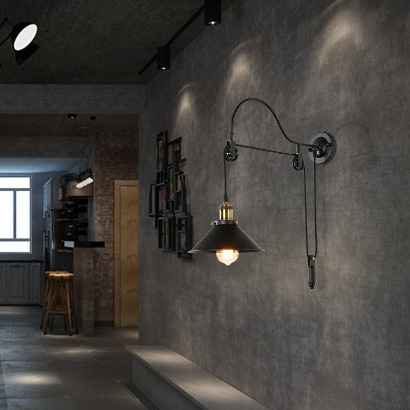 Vintage Industrial Iron Pulley Wall Sconce