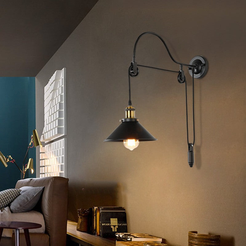 Vintage Industrial Iron Pulley Wall Sconce