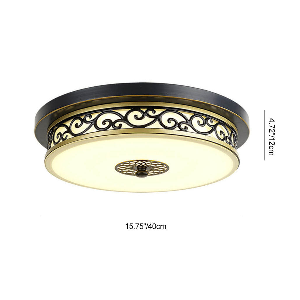 Vintage Iron LED Flush Mount Ceiling Light with Circular Patterned Edge