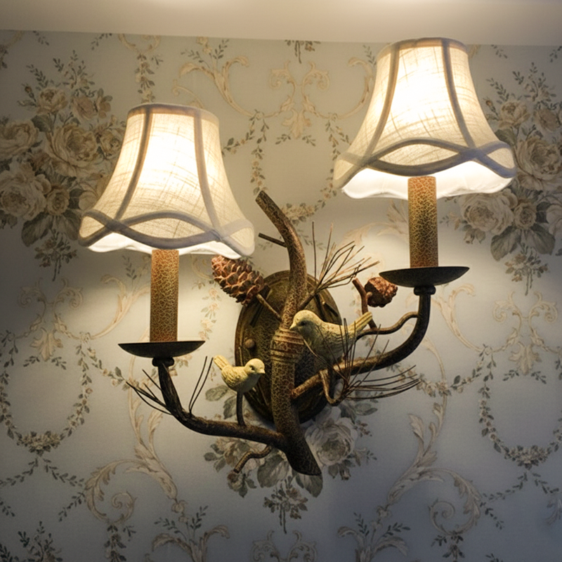 Vintage Pinecone Bird Wall Sconce Lamp