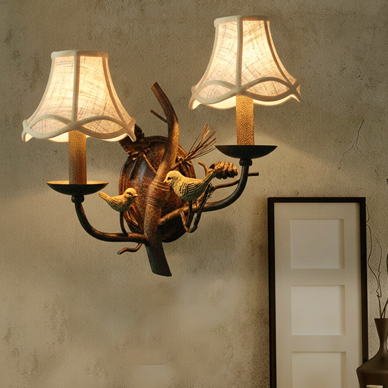 Vintage Pinecone Bird Wall Sconce Lamp