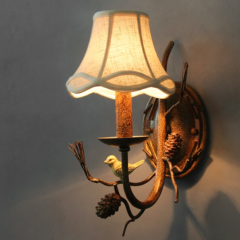Vintage Pinecone Bird Wall Sconce Lamp