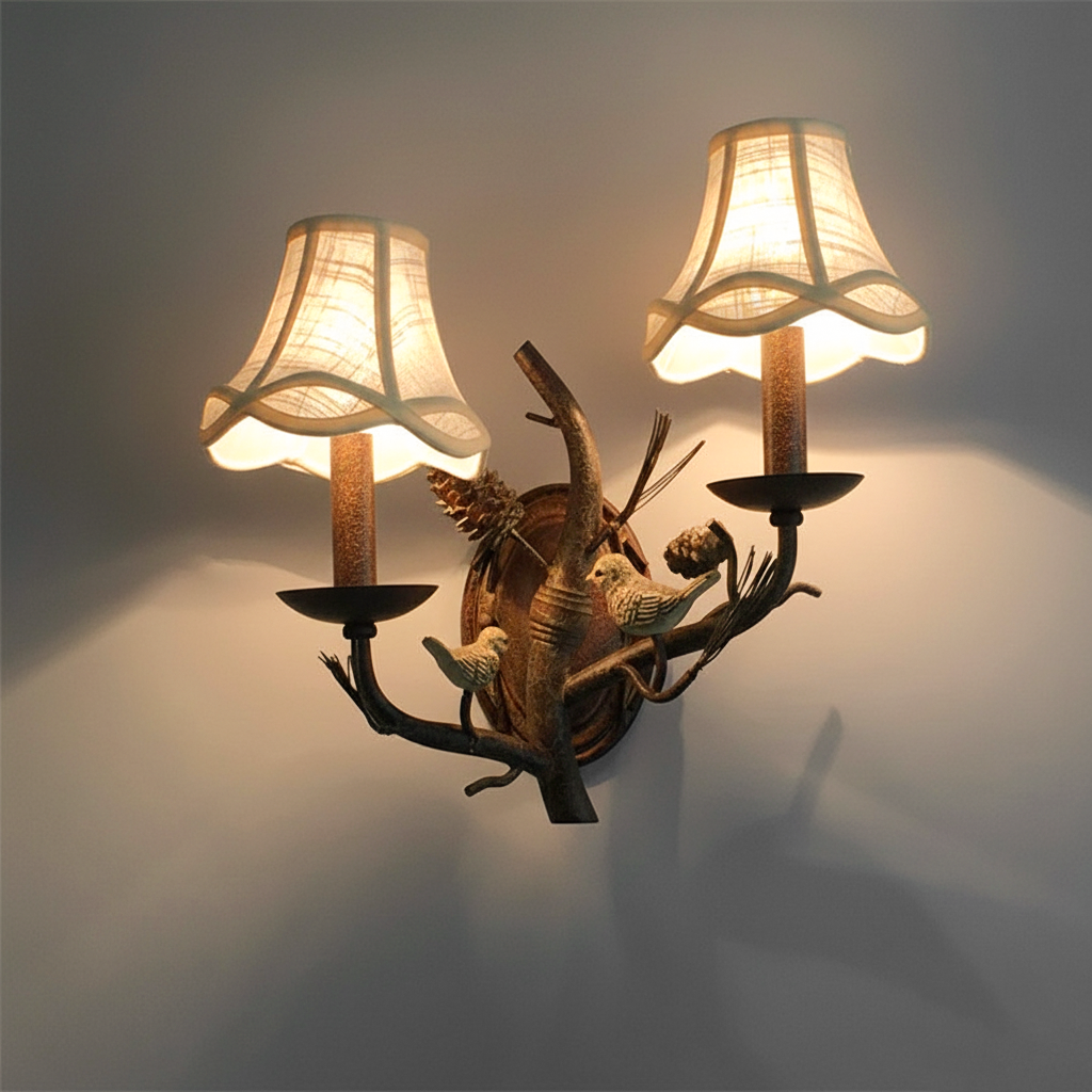 Vintage Pinecone Bird Wall Sconce Lamp