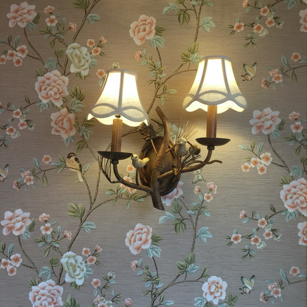 Vintage Pinecone Bird Wall Sconce Lamp