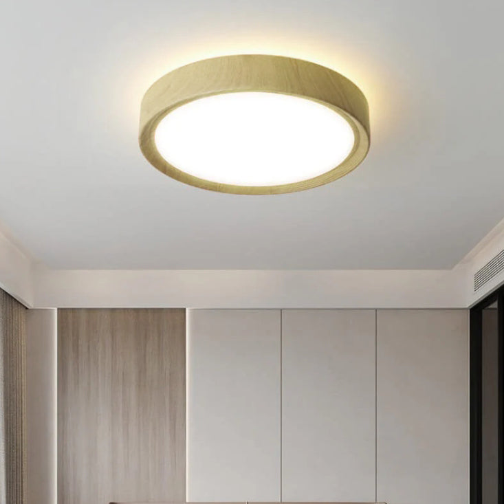 Contemporary Round Wood Grain LED Flush Mount Ceiling Light