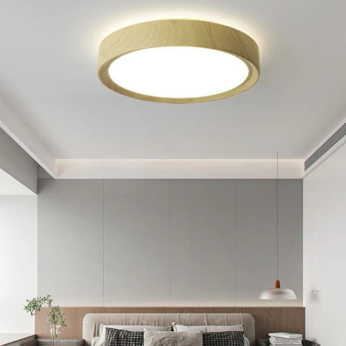 Contemporary Round Wood Grain LED Flush Mount Ceiling Light