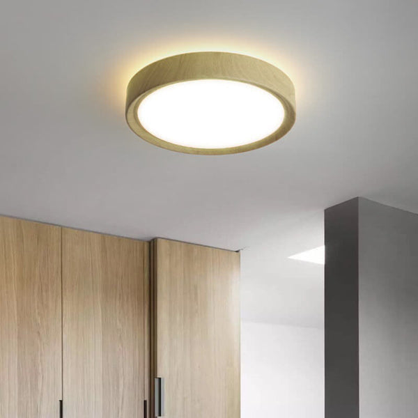 Contemporary Round Wood Grain LED Flush Mount Ceiling Light