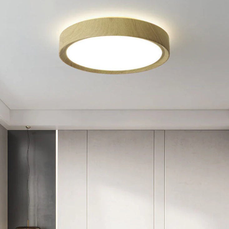 Contemporary Round Wood Grain LED Flush Mount Ceiling Light