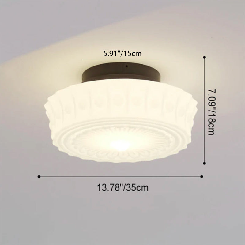 Vintage White Jade Glass Round Drum LED Ceiling Light
