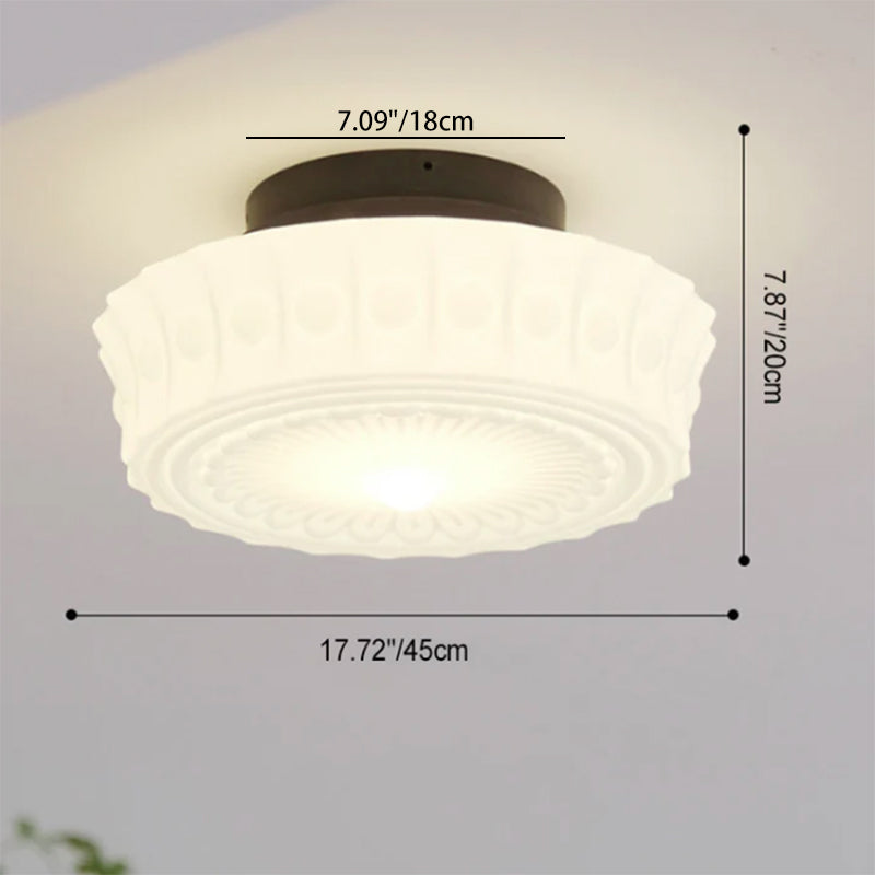 Vintage White Jade Glass Round Drum LED Ceiling Light