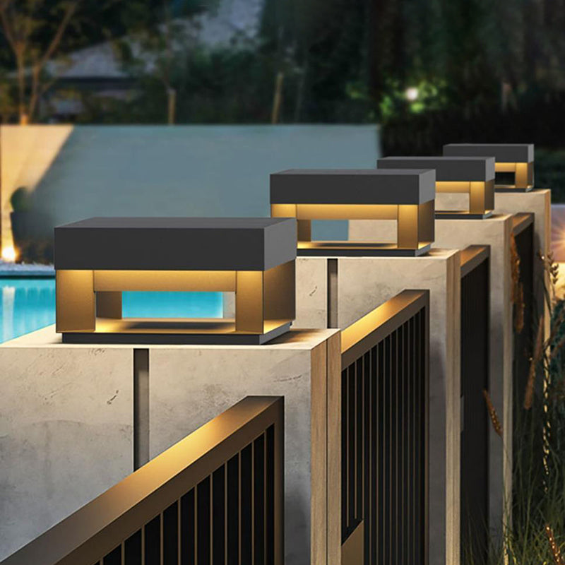 Modern Square Galvanized Iron LED Outdoor Pillar Light