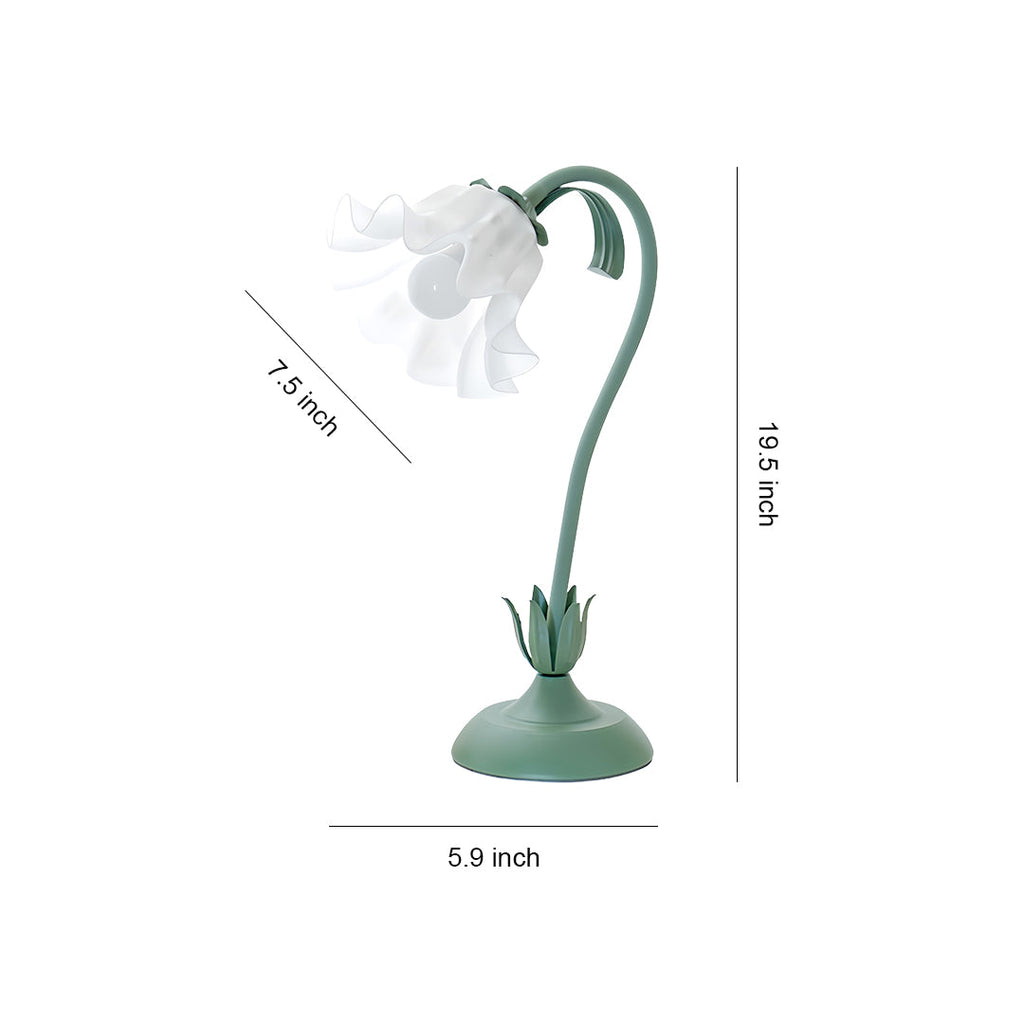 Vintage French Floral Table Lamp with Twistable Green and White Glass