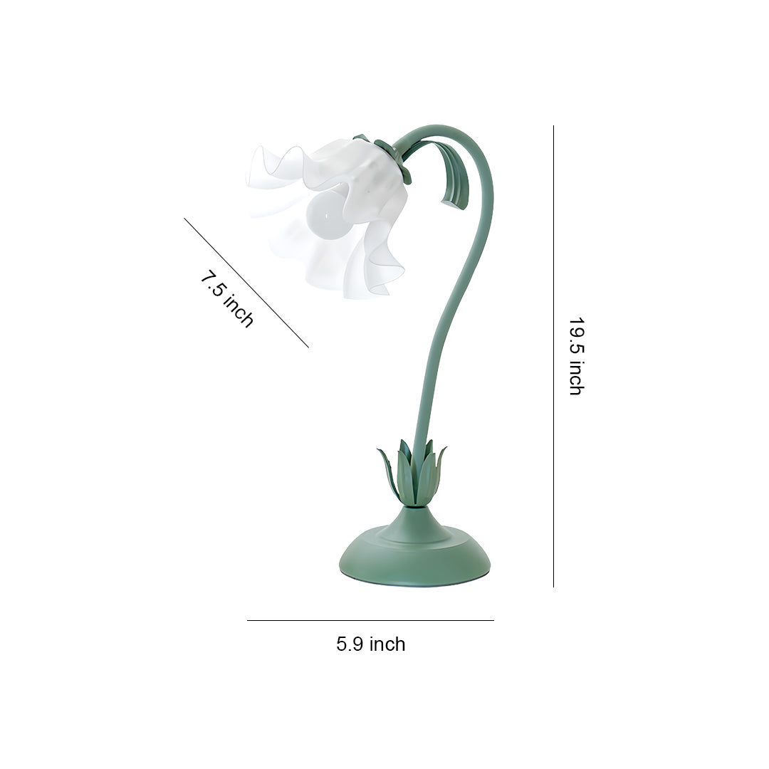 Vintage French Floral Table Lamp with Twistable Green and White Glass