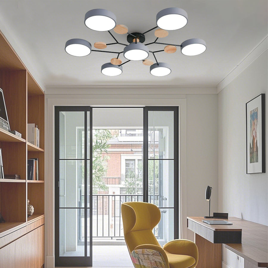 Sputnik Chandelier - Artistic Metal and Wood Ceiling Light for Kids' Rooms