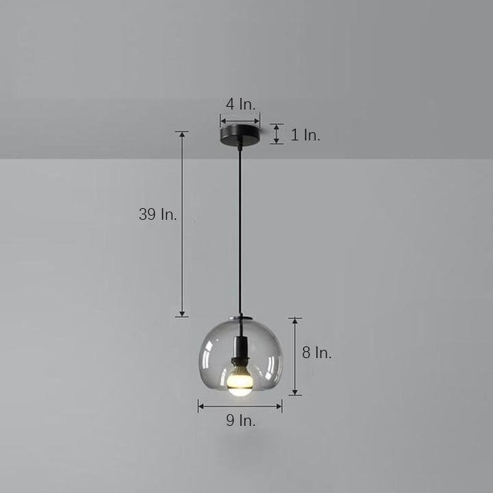 Smoked Glass Round Pendant Light Shade - Vintage Metal Design