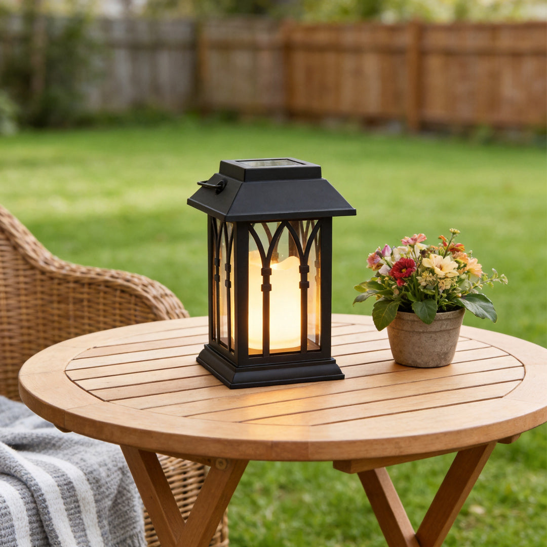 Premium Black Solar LED Candlestick Lantern - Portable Outdoor Lighting