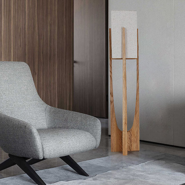 Contemporary Solid Wood 1-Light Floor Lamp with Fabric Shade