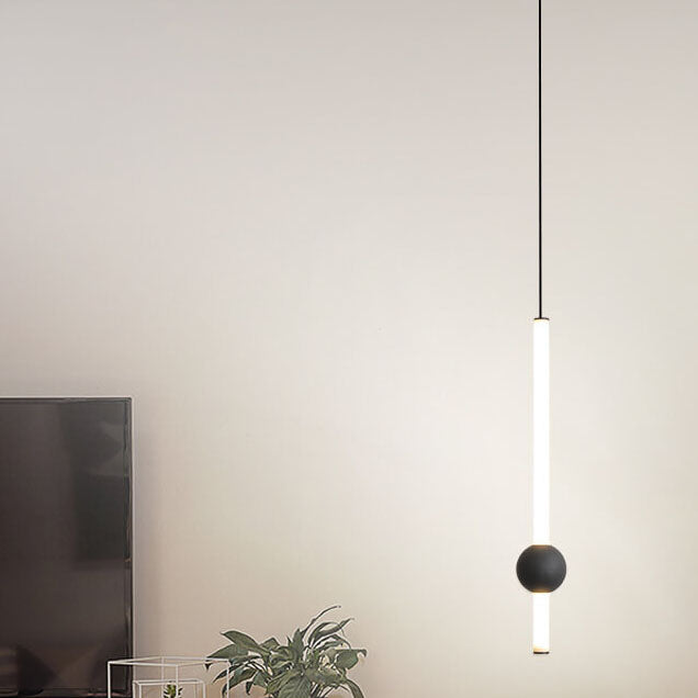 Contemporary Long Cylinder LED Pendant Light with Metal Ball Accent