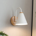 Minimalist Cone Shade Wall Sconce with Wooden Base