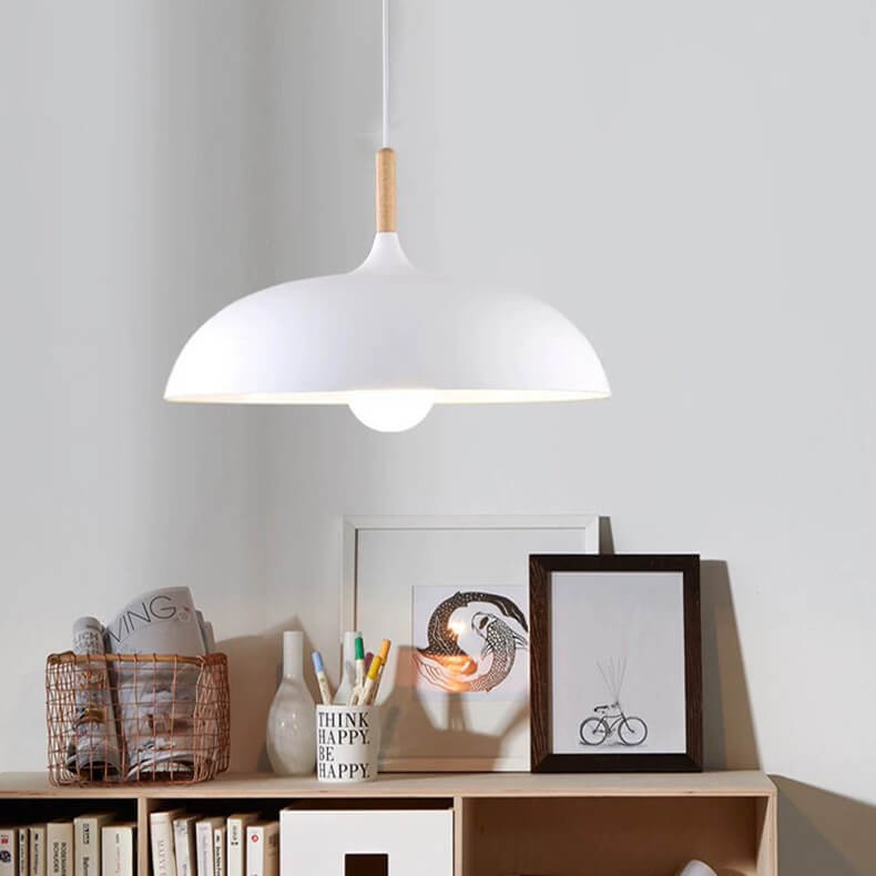 Contemporary Metal & Wood Dome Pendant Light