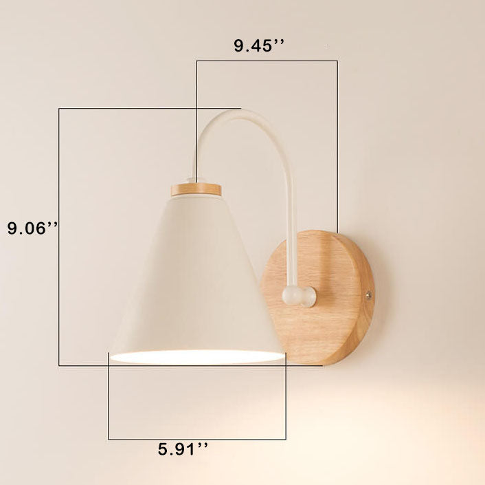 Minimalist Cone Shade Wall Sconce with Wooden Base
