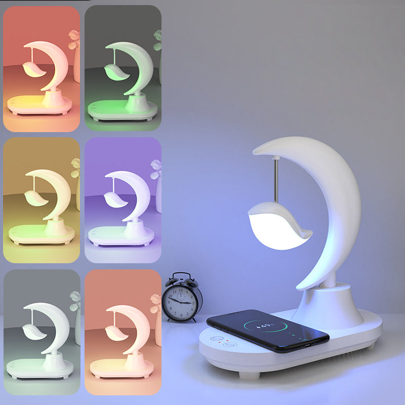 Art Deco Moon Shape Bluetooth Speaker & LED Night Light Table Lamp