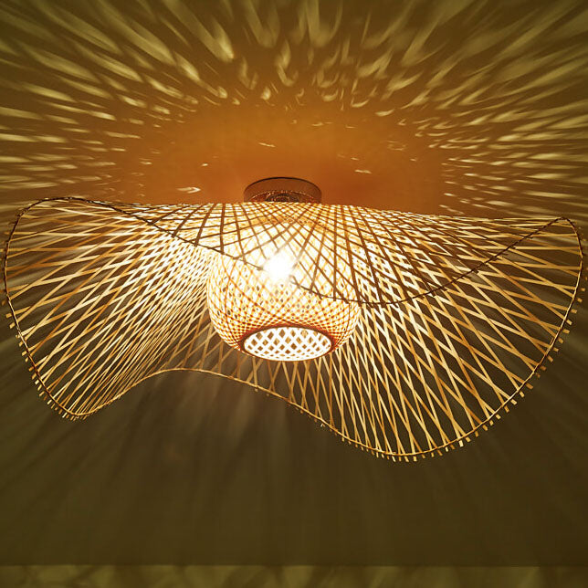 Japanese-Inspired Bamboo 1-Light Flush Mount Ceiling Light
