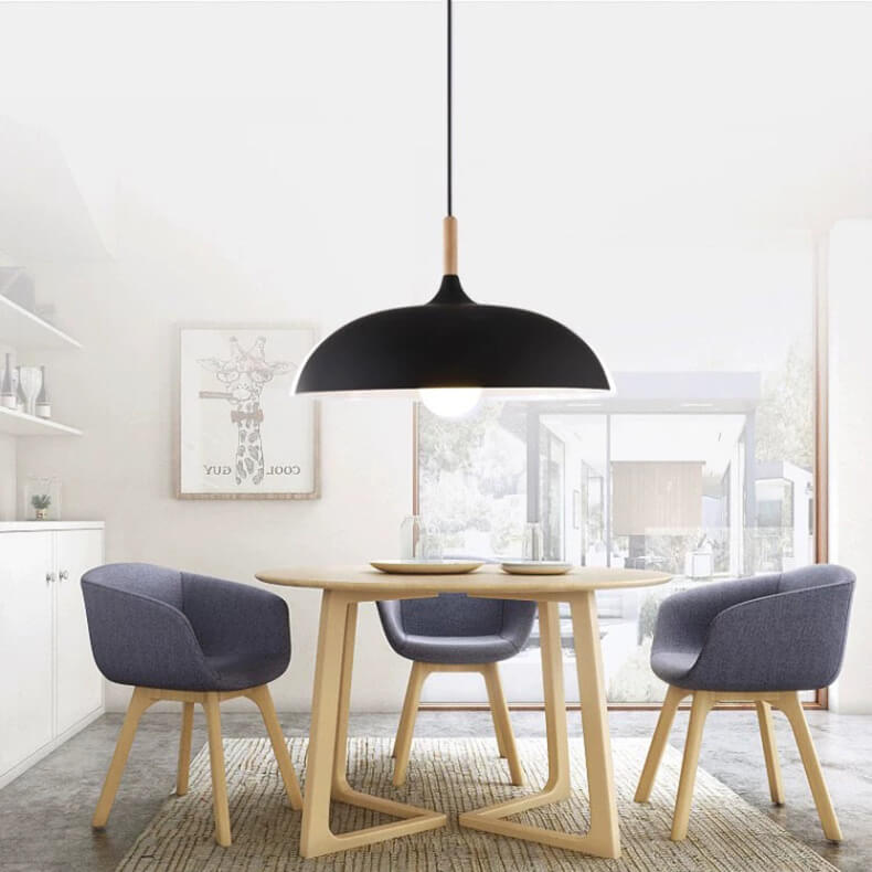Contemporary Metal & Wood Dome Pendant Light