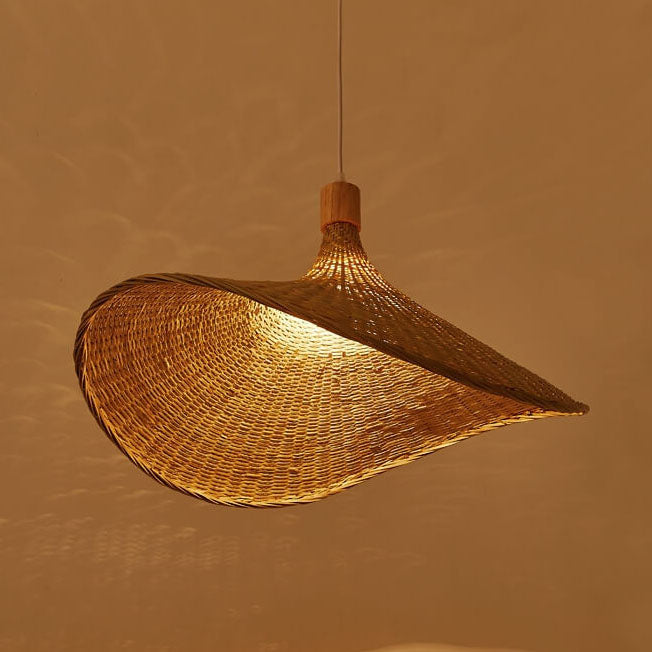 Bamboo Woven Straw Hat Pendant Light - 1-Light Fixture