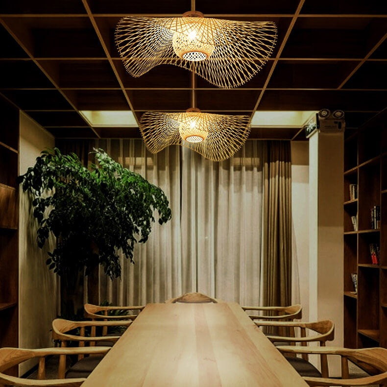 Japanese-Inspired Bamboo 1-Light Flush Mount Ceiling Light