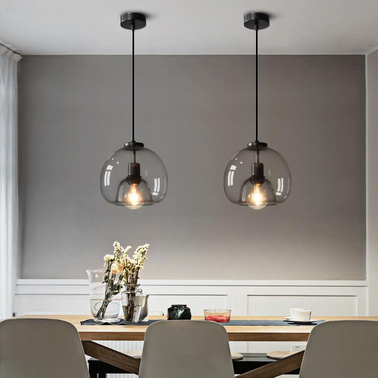 Smoke Gray Hand-Blown Glass Dome Pendant Light