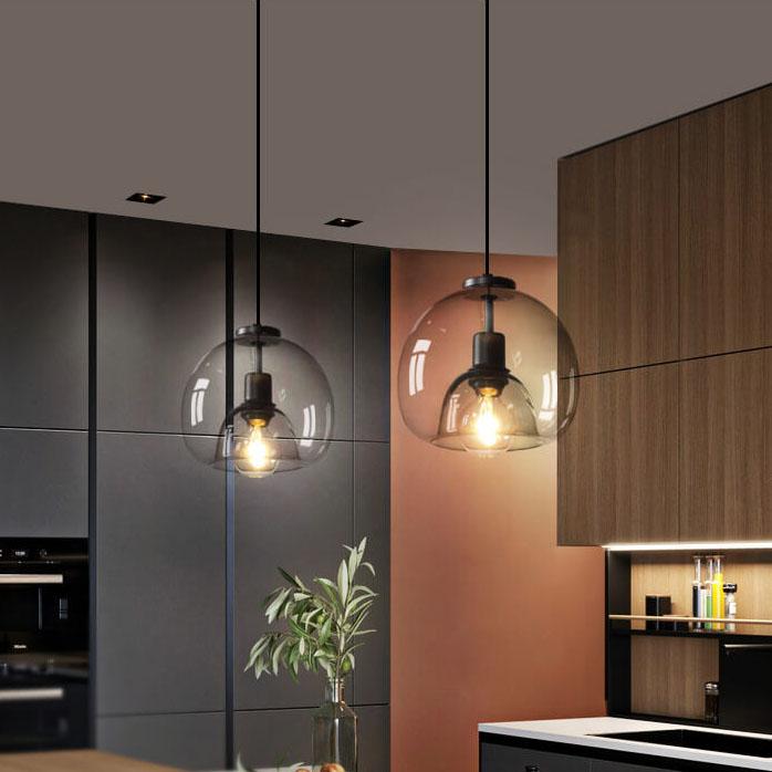 Smoke Gray Hand-Blown Glass Dome Pendant Light
