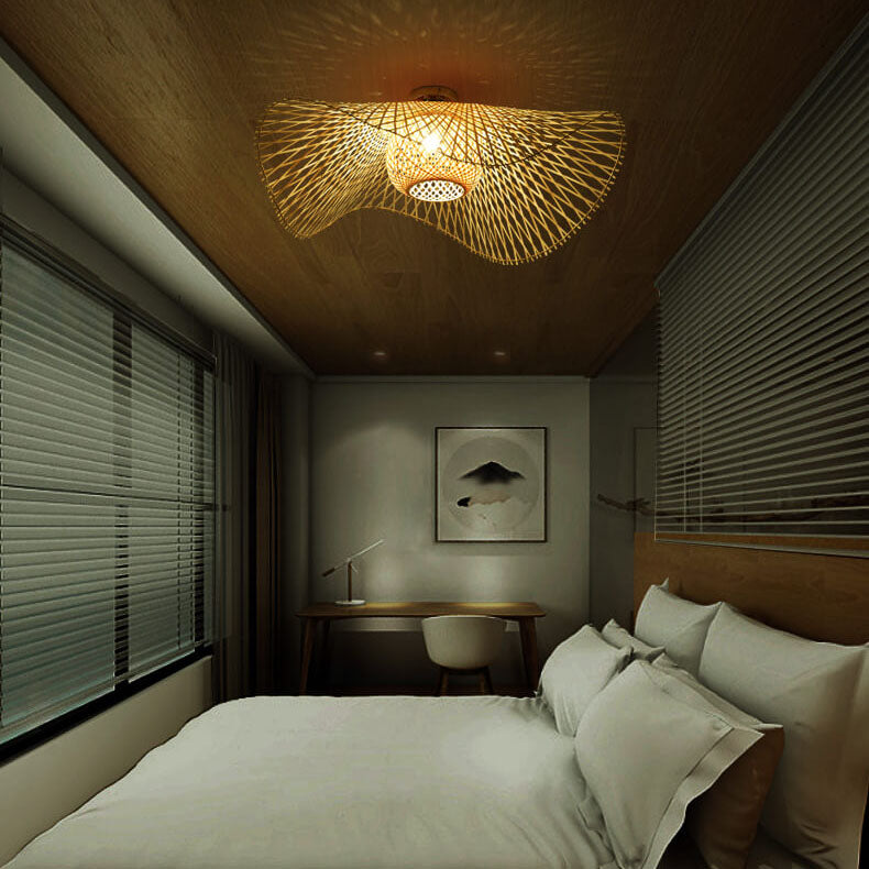 Japanese-Inspired Bamboo 1-Light Flush Mount Ceiling Light