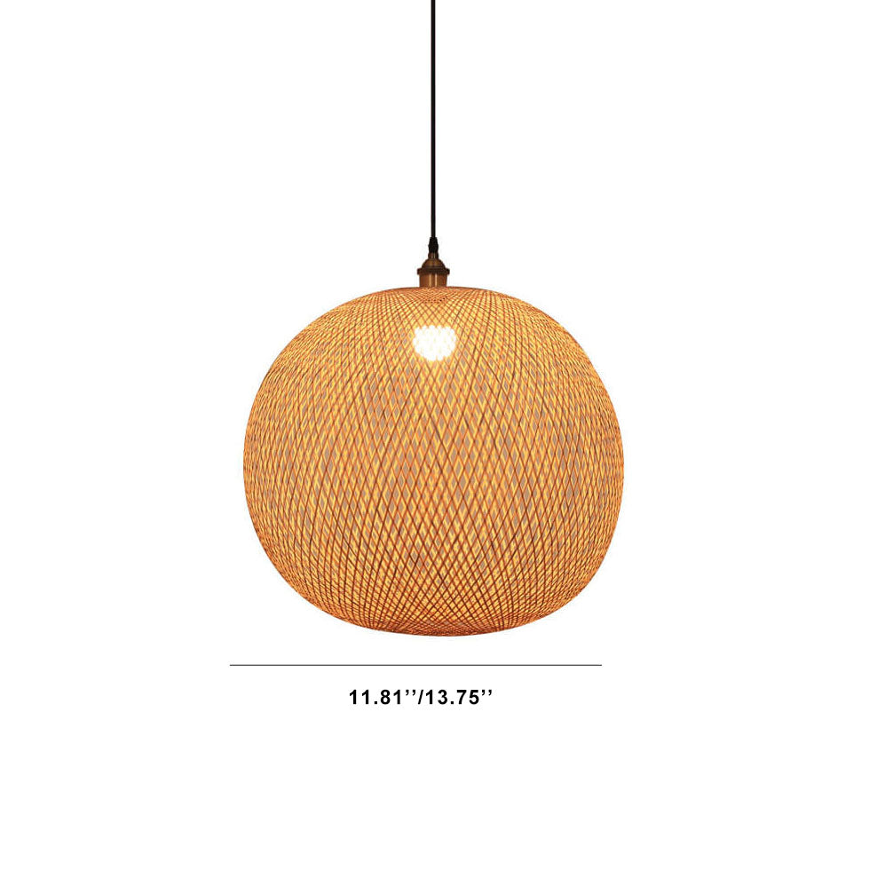 Beige Bamboo Round Pendant Light - 1-Light Japanese Design