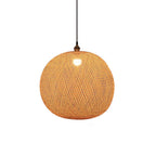 Beige Bamboo Round Pendant Light - 1-Light Japanese Design