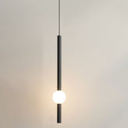 Contemporary Long Cylinder LED Pendant Light with Metal Ball Accent
