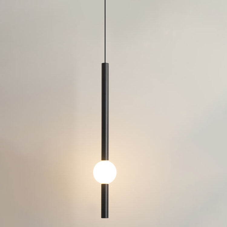 Contemporary Long Cylinder LED Pendant Light with Metal Ball Accent