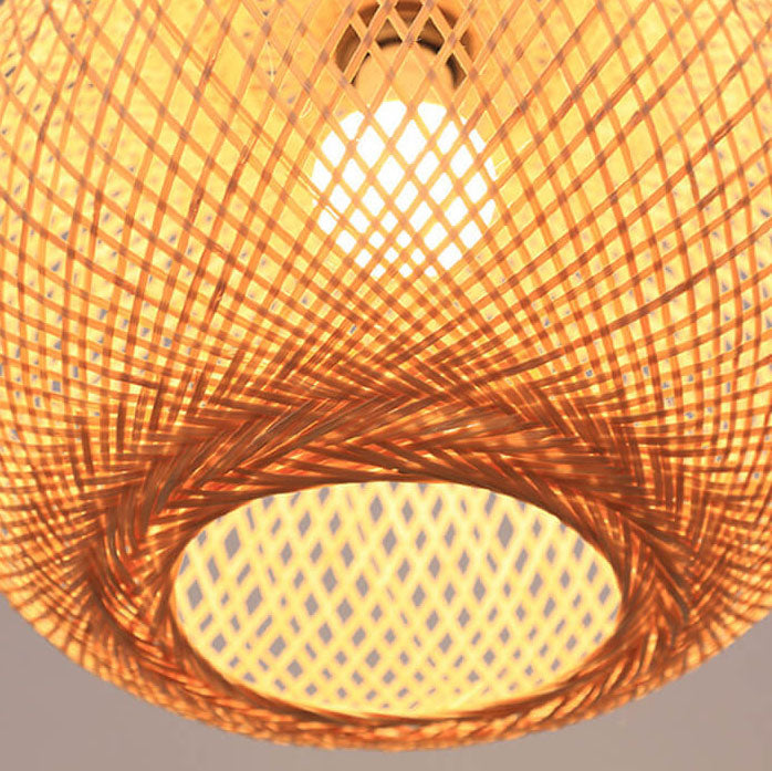 Beige Bamboo Round Pendant Light - 1-Light Japanese Design