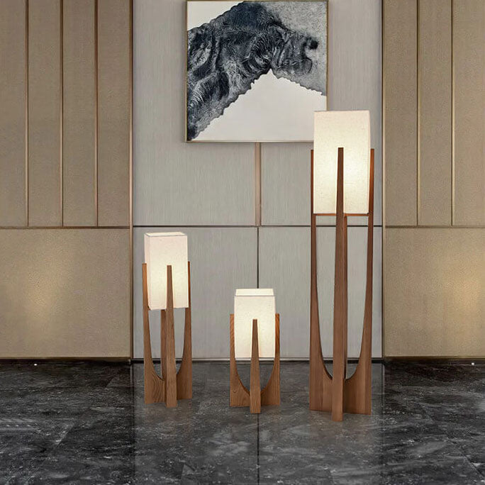Contemporary Solid Wood 1-Light Floor Lamp with Fabric Shade