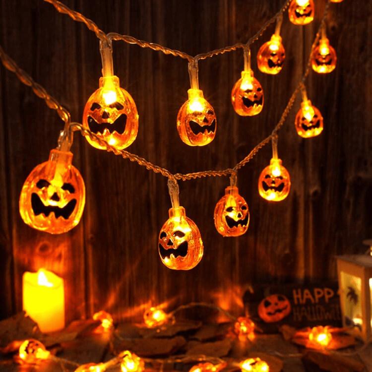 Premium Solar LED Orange Pumpkin String Lights - 10/20