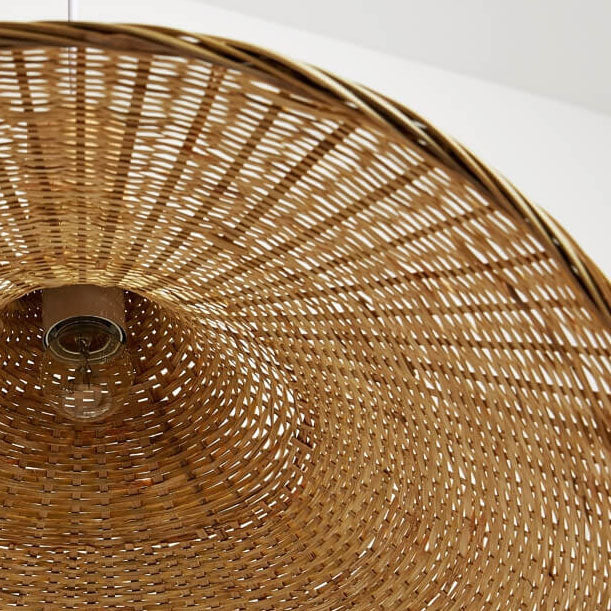Bamboo Woven Straw Hat Pendant Light - 1-Light Fixture