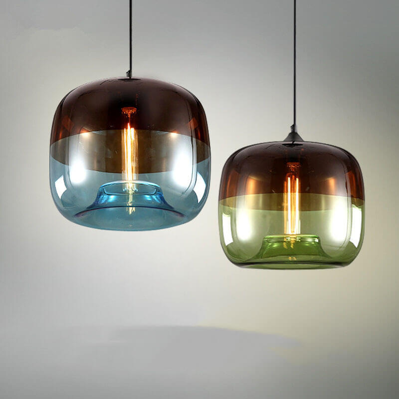 Colorful Retro Glass Drum Pendant Light - 1-Light Fixture