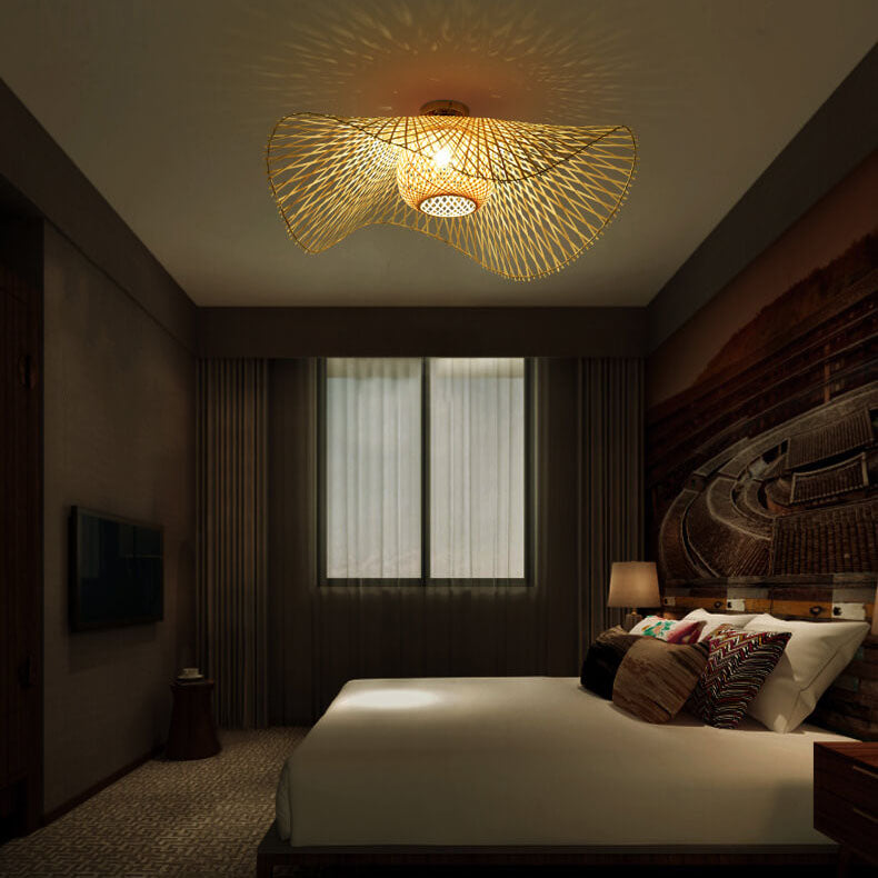 Japanese-Inspired Bamboo 1-Light Flush Mount Ceiling Light