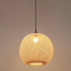 Beige Bamboo Round Pendant Light - 1-Light Japanese Design