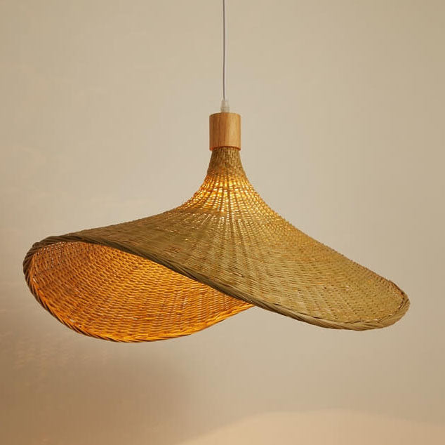 Bamboo Woven Straw Hat Pendant Light - 1-Light Fixture