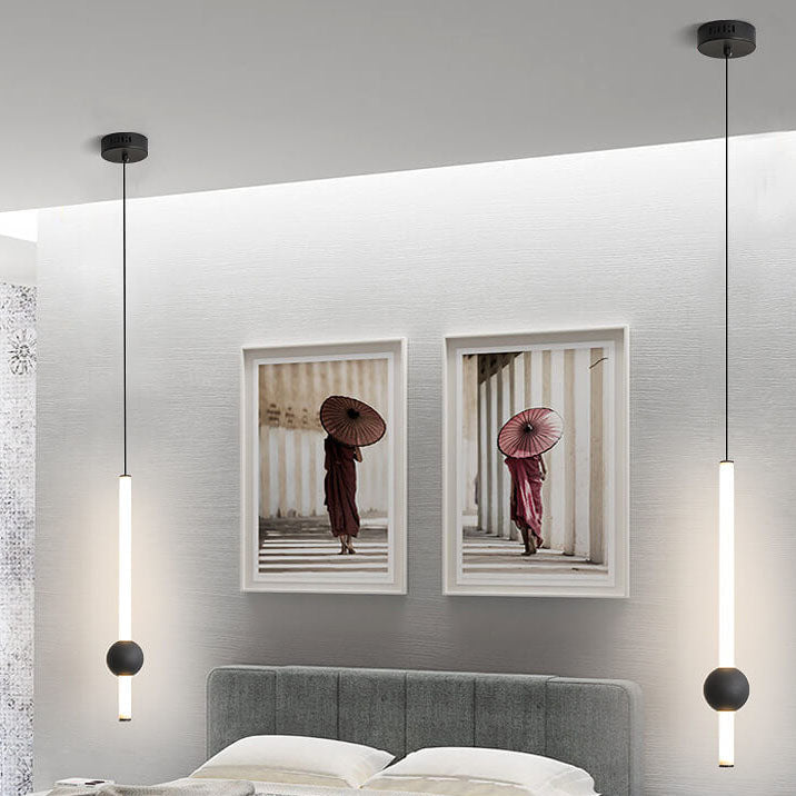 Contemporary Long Cylinder LED Pendant Light with Metal Ball Accent