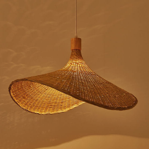 Bamboo Woven Straw Hat Pendant Light - 1-Light Fixture