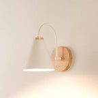 Minimalist Cone Shade Wall Sconce with Wooden Base