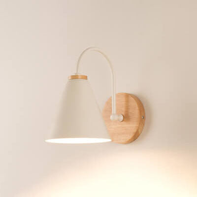 Minimalist Cone Shade Wall Sconce with Wooden Base