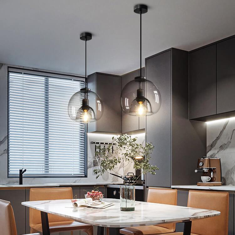 Smoke Gray Hand-Blown Glass Dome Pendant Light